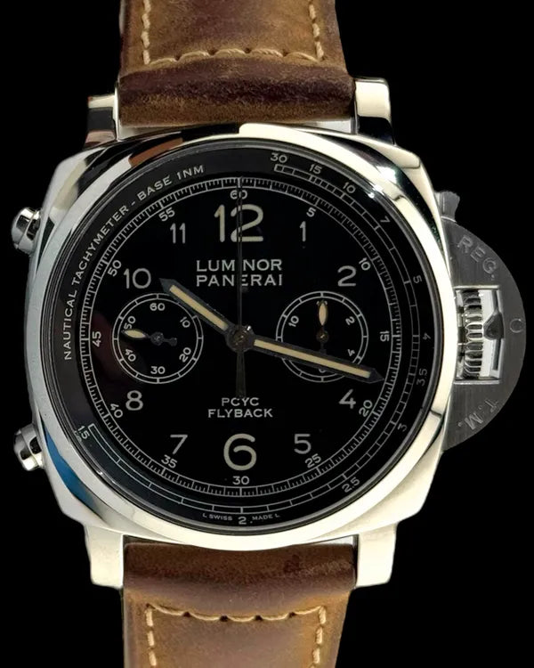 No Reserve - 2018 Panerai Luminor 1950 3 Days Chrono Flyback 44MM Black Dial Leather Strap (PAM00653)