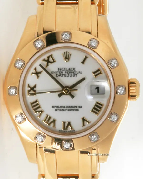 2001 (K Serial) Rolex Lady-Datejust Pearlmaster 29MM White Dial Yellow Gold Pearlmaster Bracelet (80318)