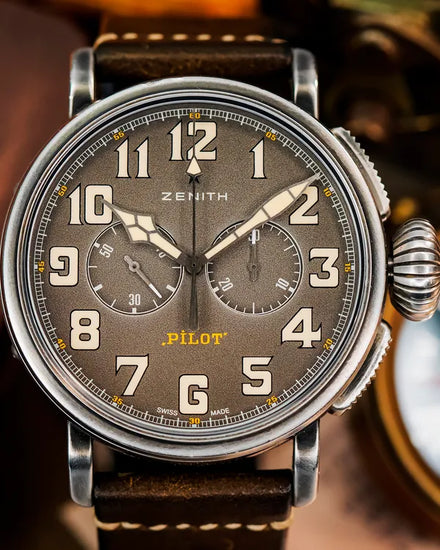 2018 Zenith Pilot Type 20 45MM Grey Dial Aftermarket Leather Strap (11.2430.4069/21.C773)