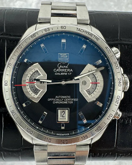 Tag Heuer Carrera Grand 43MM Black Dial Steel Bracelet (CAV511A.BA0902)