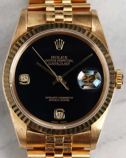 Rolex Datejust 36MM Onyx Dial Yellow Gold Super Jubilee Bracelet (16238)