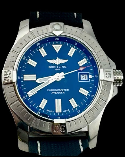 No Reserve - 2022 Breitling Avenger 43MM Blue Dial Textile Strap (A17318)