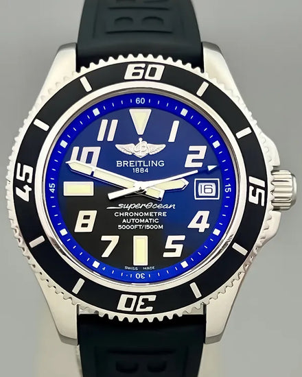 No Reserve - 2015 Breitling Superocean 42MM Black Dial Rubber Strap (A17364)