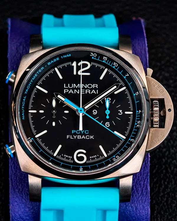 2022 Panerai Luminor 1950 PCYC Chrono Flyback 44MM Black Dial Aftermarket Rubber Strap (PAM00764)