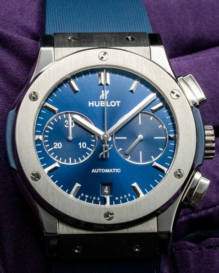 2016 Hublot Classic Fusion Chronograph 45MM Blue Dial Rubber Strap (521.NX.7170.LR)