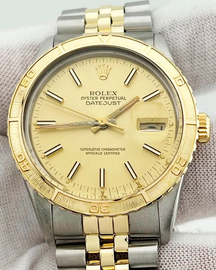 1982 (7.3 Mill Serial) Rolex Datejust Turn-O-Graph "Thunderbird" 36MM Champagne "Pie Pan" Dial Two-Tone Jubilee Bracelet (16253)