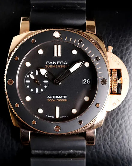 Panerai Submersible Goldtech L.E. 42MM Black Dial Rubber Strap (PAM02164)