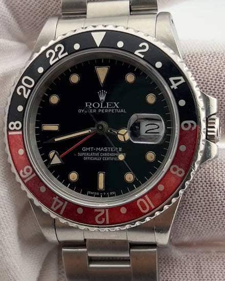 1987 Rolex GMT-Master II "Coke Fat Lady” 40MM Black Dial Oyster Bracelet (16760)
