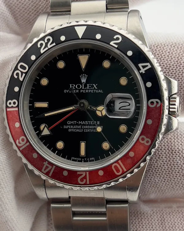 1987 Rolex GMT-Master II "Coke Fat Lady” 40MM Black Dial Oyster Bracelet (16760)