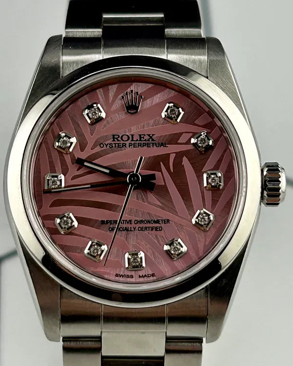Rolex Oyster Perpetual 31MM Aftermarket Pink "Floral Motif" Dial Oyster Bracelet (77080)