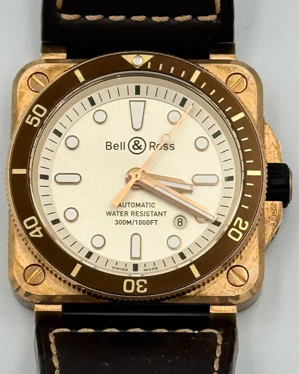 Bell & Ross BR 03-92 Diver 42MM White Dial Leather Strap (BR0392-D-WH-ST/SRB)
