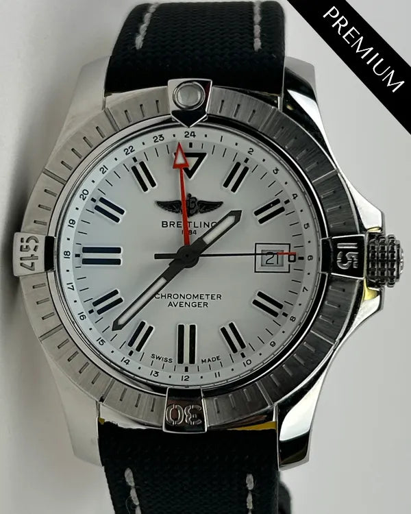 No Reserve - 2022 Breitling Avenger GMT 43MM White Dial Leather Strap (A32397101A1X1)