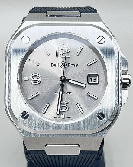 Bell & Ross BR 05 40MM Silver Dial Rubber Strap (BR05A-GR-ST/SRB)