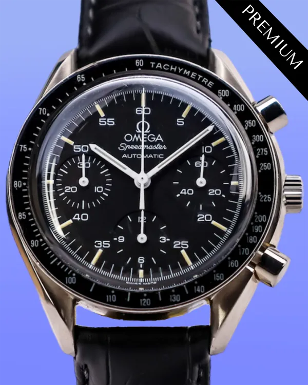 Omega Speedmaster Reduced 39MM Black Dial Leather Strap (175.0032)