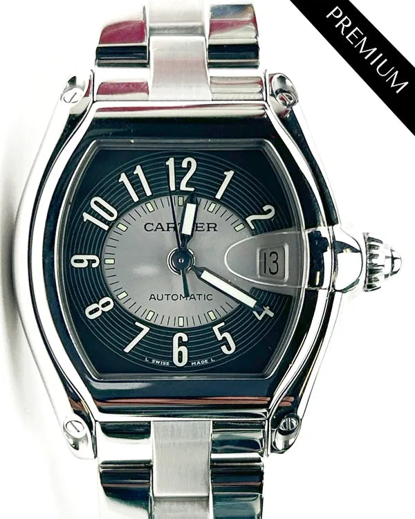 Cartier Roadster 38MM Black Dial Steel Bracelet (W62001V3)