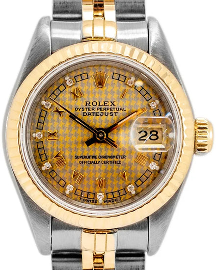 1987 (9.5 Mill. Serial) Rolex Lady-Datejust 26MM Houndstooth Champagne Dial Two-Tone Jubilee Bracelet (69173)