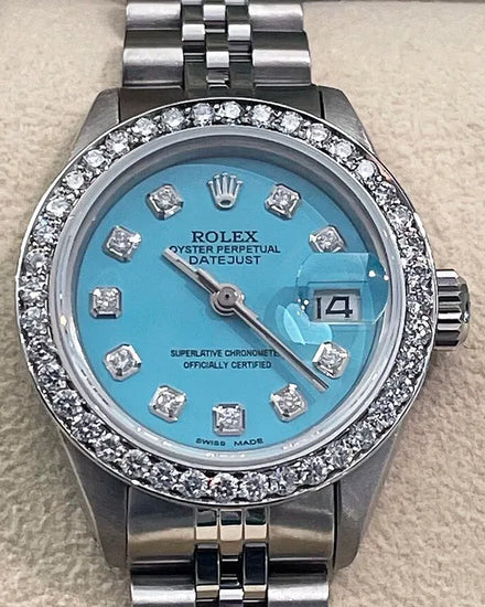1981 Rolex Lady-Datejust 26MM Aftermarket Turquoise Dial Jubilee Bracelet (6917)
