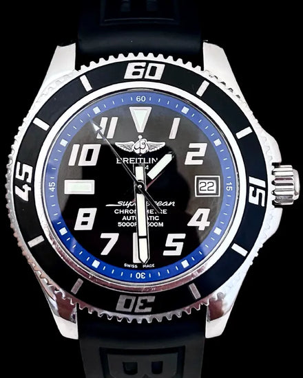 No Reserve - Breitling Superocean "Abyss" 42MM Black Dial Rubber Strap (A17364)