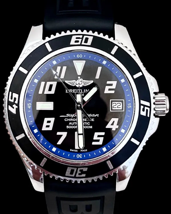 No Reserve - Breitling Superocean "Abyss" 42MM Black Dial Rubber Strap (A17364)