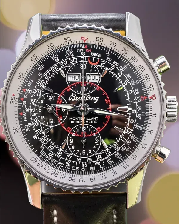 Breitling Montbrillant Datora 43MM Black Dial Leather Strap (A2133012/B571)
