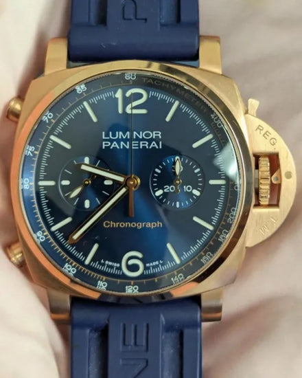 Panerai Luminor Chrono Goldtech 44MM Blue Dial Rubber Strap (PAM01111)