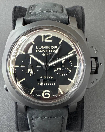2015 Panerai Luminor 1950 8 Days Chrono Monopulsante GMT 44MM Black Dial Leather Strap (PAM00317)