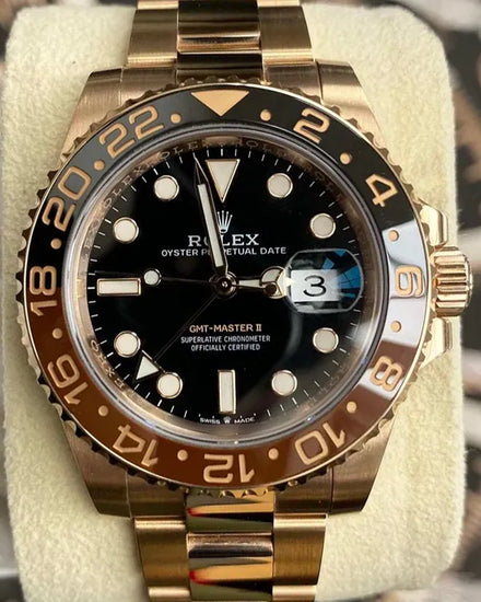 2022 Rolex GMT-Master II "Rootbeer" 40MM Black Dial Rose Gold Oyster Bracelet (126715CHNR)