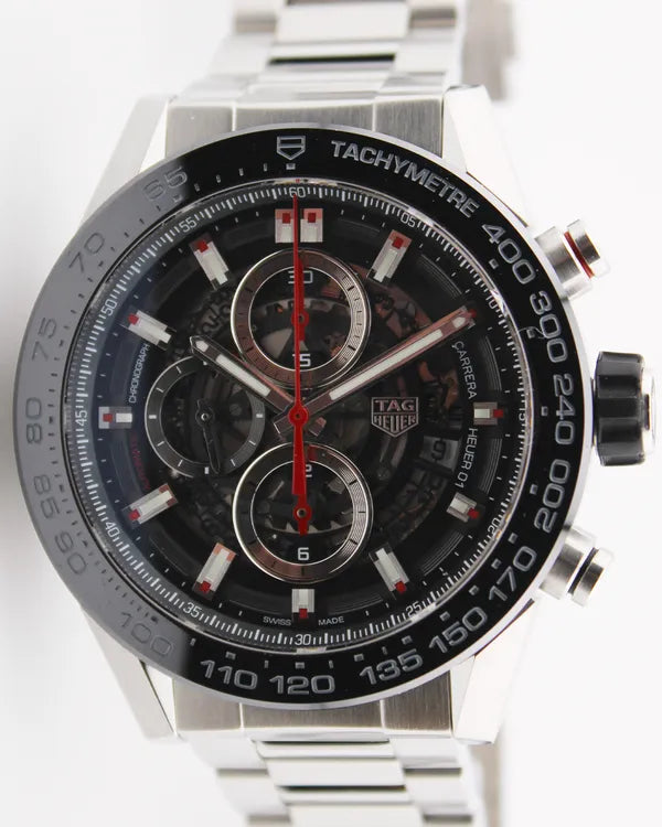2017 Tag Heuer Carrera 45MM Skeleton Dial Steel Bracelet (CAR2A1W.BA0703)