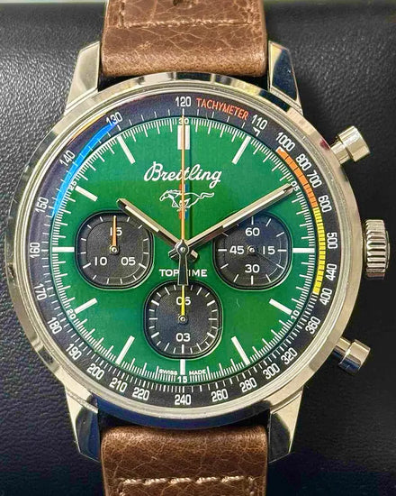 Breitling Top Time "Ford Mustang Capsule" 42MM Green Dial Leather Strap (A25310)