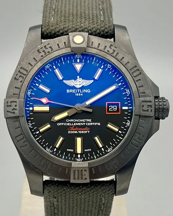 No Reserve - 2017 Breitling Avenger Blackbird 44MM Black Dial Textile Strap (V1731110/BD74)