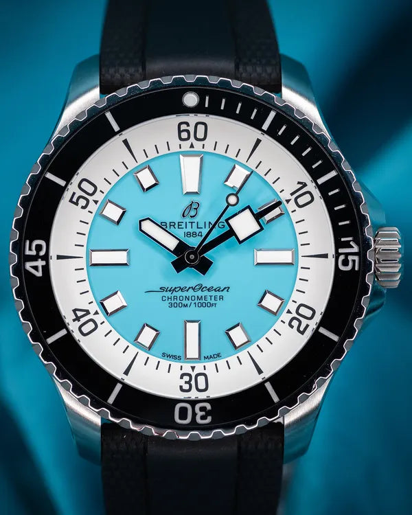 2023 Breitling Superocean 44MM Turquoise Dial Rubber Strap (A17376211L2S1)
