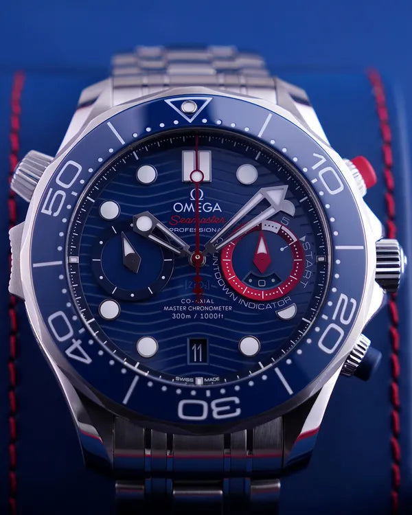 2021 Omega Seamaster Diver 300M "36th America's Cup" 44MM Blue Dial Steel Bracelet (210.30.44.51.03.002)