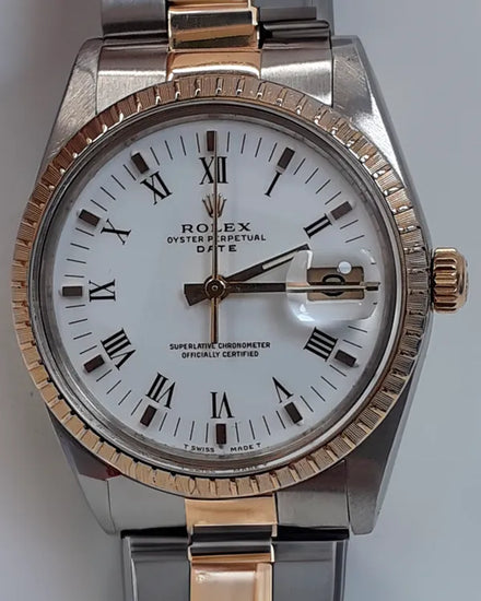 Rolex Oyster Perpetual Date 34MM White Dial Two-Tone Oyster Bracelet (15053)