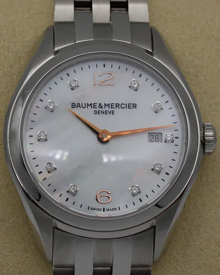 Baume & Mercier Clifton 30MM Quartz Mother of Pearl Dial Steel Bracelet (MOA10176)