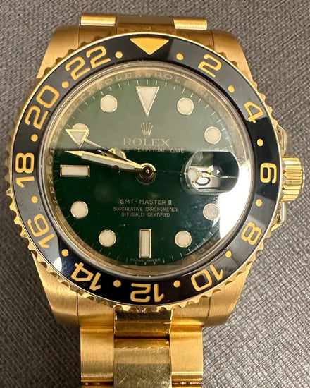 2009 Rolex GMT-Master II 40MM Green Dial Yellow Gold Oyster Bracelet (116718)