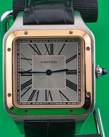 Cartier Santos Dumont XL 46.6MM Silver Dial Leather Strap (W2SA0017)