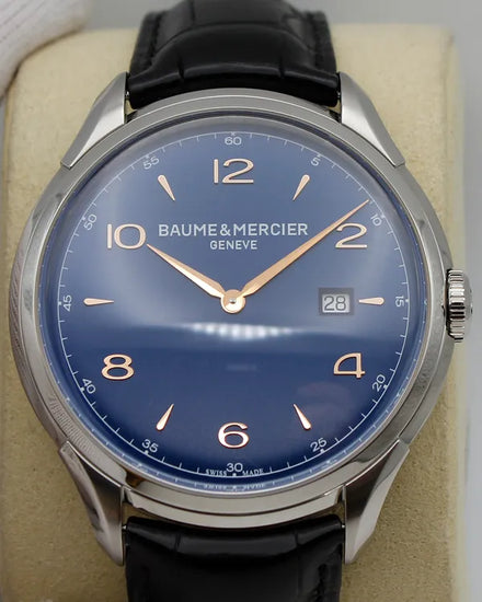 Baume & Mercier Clifton 45MM Quartz Blue Dial Leather Strap (M0A10420)