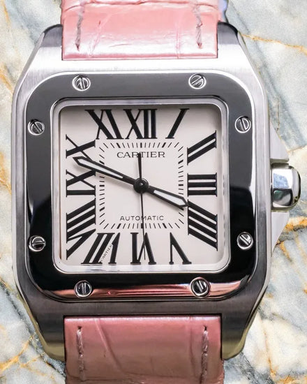 2016 Cartier Santos 100 35.6MM Silver Dial Leather Strap (W20126X8)