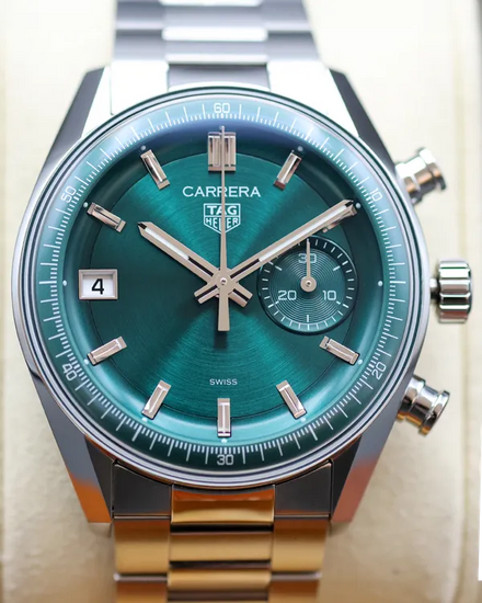 No Reserve - 2024 Tag Heuer Carrera Chronograph 39MM Green Dial Steel Bracelet (CBS2211.FC6545)