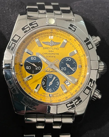 Breitling Chronomat 44MM Yellow Dial Steel Bracelet (AB0110)