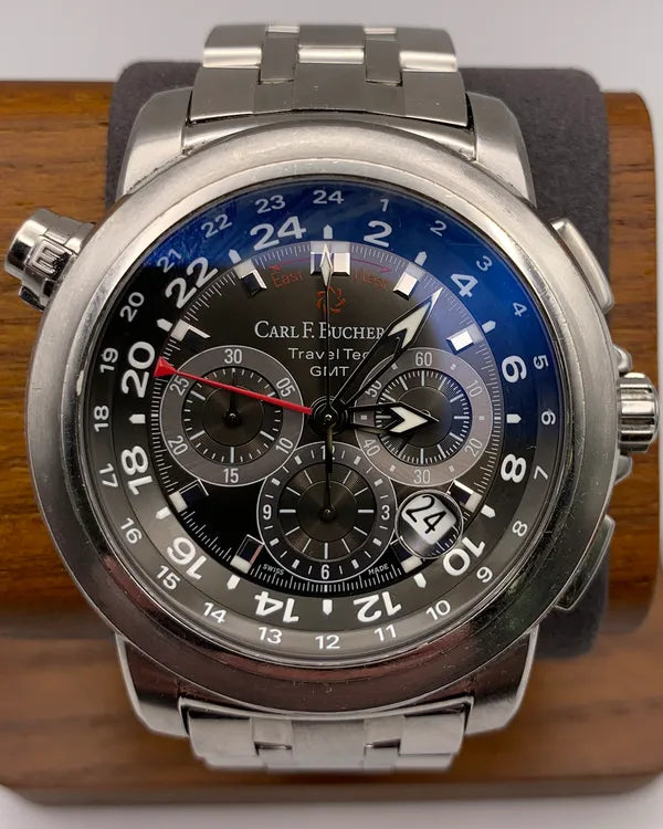 Carl F. Bucherer Patravi Traveltec 46MM Black Dial Steel Bracelet (00.10620.08.33.21)