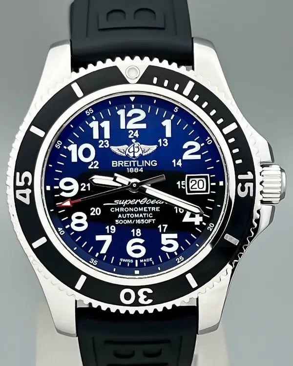 No Reserve - 2018 Breitling Superocean II 42MM Black Dial Rubber Strap (A17365C9/BD67)