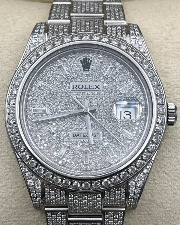 No Reserve - Rolex Datejust II 41MM Aftermarket Diamond Pavé Dial Aftermarket Diamond Oyster Bracelet (116300)