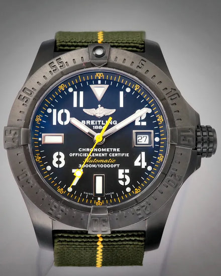 2014 Breitling Avenger Seawolf "Code Yellow" L.E. 45MM Black Dial Aftermarket Textile Strap (M17330)