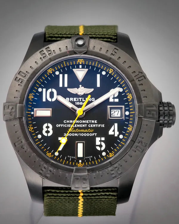 2014 Breitling Avenger Seawolf "Code Yellow" L.E. 45MM Black Dial Aftermarket Rubber Strap (M17330)