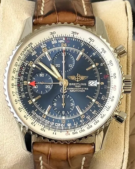 2014 Breitling Navitimer World GMT 46MM Blue Dial Leather Strap (A2432212/C651)