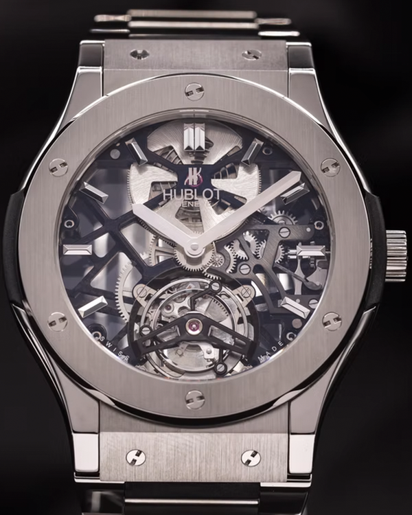 Hublot Classic Fusion Skeleton Tourbillon L. E. 45MM Skeleton Dial Steel Bracelet (505.NX.0170.LR)