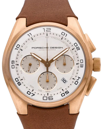 2025 Porsche Design Dashboard 44MM White Dial Leather Strap (P.662069691244)