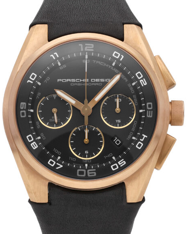 2025 Porsche Design Dashboard 44MM Black Dial Leather Strap (P.662069401243)