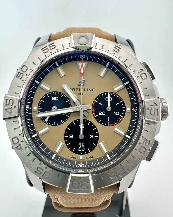 No Reserve - 2025 Breitling Avenger B01 Chronograph 44MM Beige Dial Leather Strap (AB0147101A1X1)